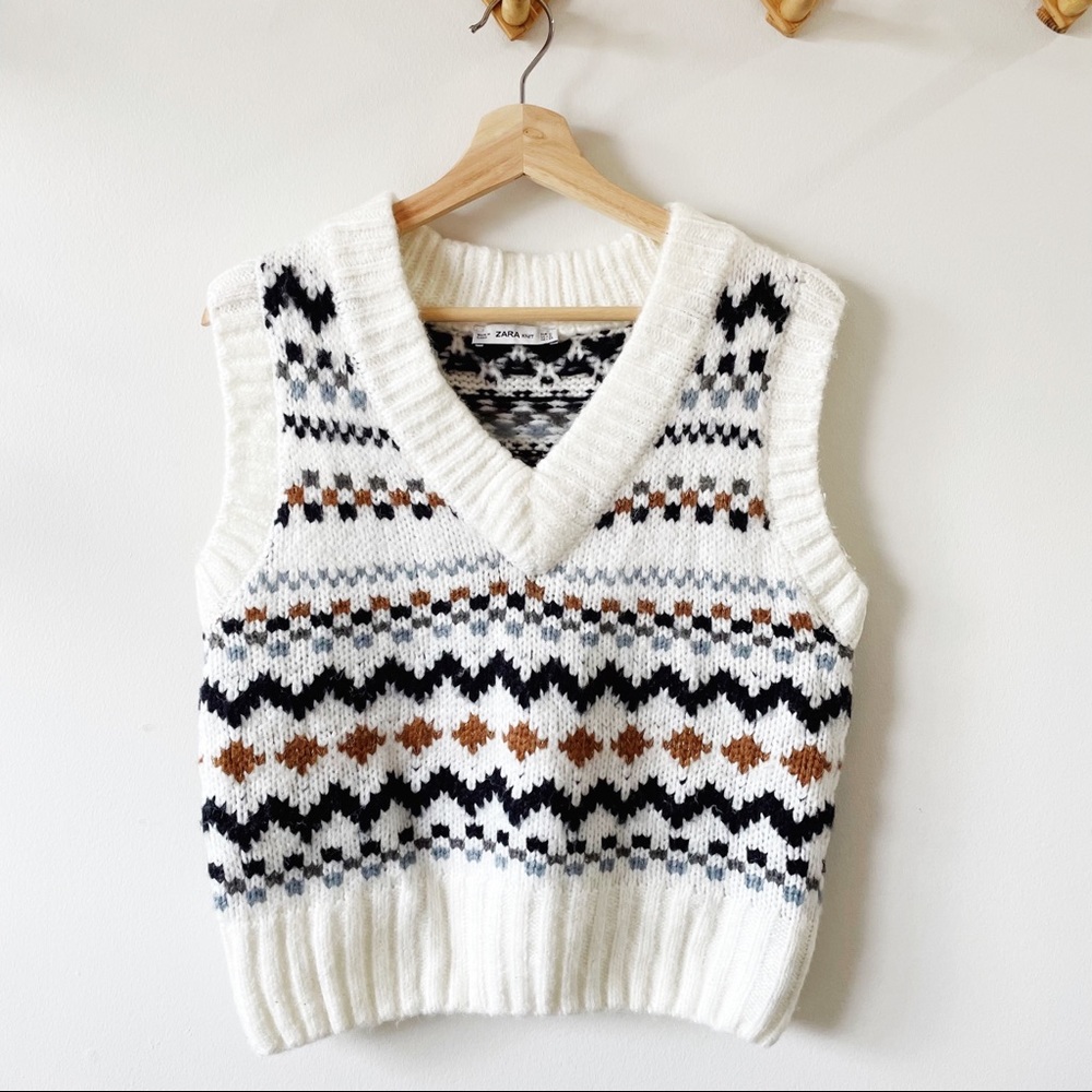 Zara Knit Fair Isle Jacquard Waistcoat Sweater Vest Top